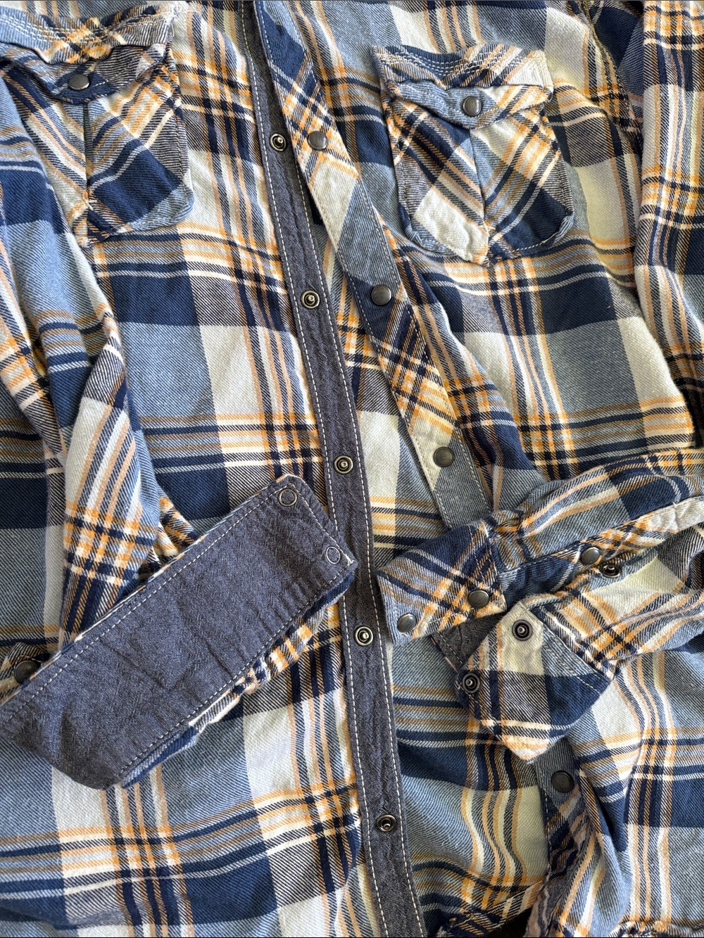 BUCKLE BKE Blue and Tan Plaid Snap Down Shirt - Picture 3 of 3